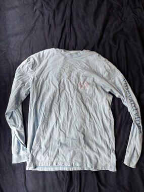 Vineyard Vines Pale Blue Long Sleeve Pocket Tee with Sleeve Script